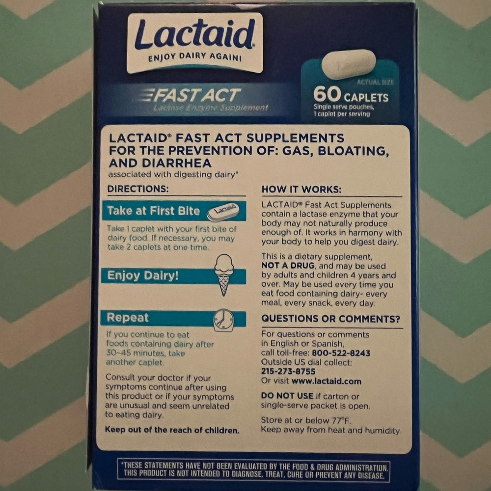 Lactaid Fast Act Caplets, 60 Ct - Picture 2 of 3